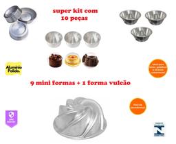 Kit com 9 Mini Formas Para Bolo Baby + 1 Forma Vulcão Kit com 9 Mini Formas Para Bolo Baby + 1 Forma Vulcão