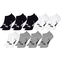 Kit com 9 Pares de Meias Adulto Puma Modelo Sapatilha Calcanhar Verdadeiro Lisa Básica Esportiva