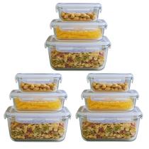 Kit com 9 Potes de Vidro Hermético 4 Travas Anel de Vedação Premium Escolha Azul, Vermelho ou Transparente