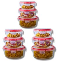 Kit com 9 Potes de Vidro Hermético 4 Travas Anel de Vedação Premium Escolha Azul, Vermelho ou Transparente