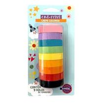 Kit Com 9 Rolos de Fita Adesiva Crepe Colorida 12mmX10m