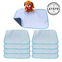 Kit com 9 Tapetinhos Alta Absorção para Pets 70x50 Branco com borda Azul 200 Lavagens - Vila Flor