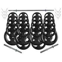 Kit com 90 Kg de Anilhas Ferro Fundido + Barras de Supino e Halteres Kit com 90 Kg de Anilhas Ferro Fundido + Barras de Supino e Halteres