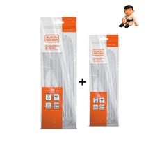 Kit com abraçadeiras nylon 380x7.6 (50un) + 300x4.8mm (100un) brancas black & decker