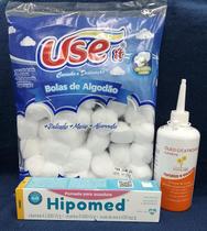 Kit Com Algodão De Bolinhas, Óleo Cicatrizante De Girassol e Pomada Para Assadura Hipomed