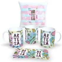 Kit Com Almofada 30x30cm e Caneca de Porcelana Profissões