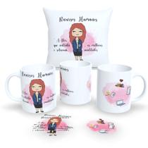 Kit Com Almofada 30x30cm e Caneca de Porcelana Profissões Fofas