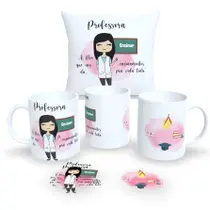 Kit Com Almofada 30x30cm e Caneca de Porcelana Profissões Fofas