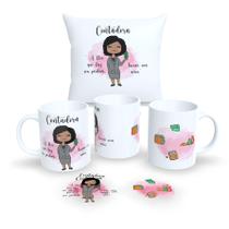 Kit Com Almofada 30x30cm e Caneca de Porcelana Profissões Fofas