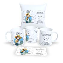 Kit Com Almofada 30x30cm e Caneca de Porcelana Signos Aquário