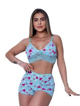 kit com até 2 Short Doll Lara Estampado Romantic Com Detalhe em Renda Sem Bojo