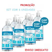 Kit com até 6 unidades de alcool gel 500ML antisséptico all clean audaxco