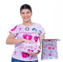 Kit com Baby Look + Necessaire + Porta Jaleco Profissão Enfermagem Kit com Baby Look + Necessaire + Porta Jaleco Profissão Enfermagem