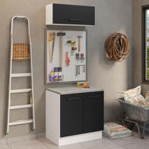 Kit com Balcão e Armário Aéreo Multiuso 80cm Branco/Preto Agata Madesa