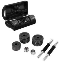 Kit com barras 19 peças academia em casa exercicios profissional halteres e anilhas musculação