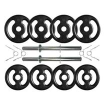 Kit com Barras de Halteres e Anilhas de Ferro Fundido - 20 Kg