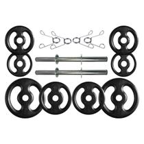 Kit com Barras de Halteres e Anilhas de Ferro Fundido - 22 Kg