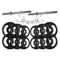 Kit com Barras de Halteres e Anilhas de Ferro Fundido - 24 Kg