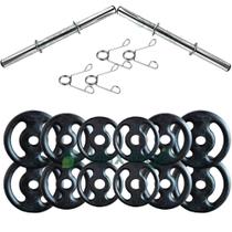 Kit com Barras de Halteres e Anilhas de Ferro Fundido - 24 Kg