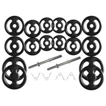 Kit com Barras de Halteres e Anilhas de Ferro Fundido - 44 Kg