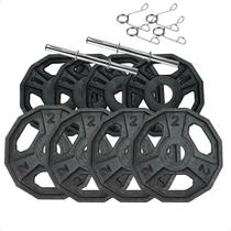 Kit com Barras de Halteres e Anilhas Dectagonal de Ferro Fundido - 12 Kg