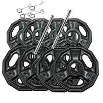 Kit com Barras de Halteres e Anilhas Dectagonal Emborrachadas - 12 Kg Kit com Barras de Halteres e Anilhas Dectagonal Emborrachadas - 12 Kg