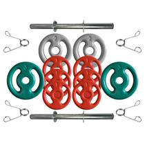 Kit com Barras de Halteres e Anilhas Emborrachadas - 16 Kg Kit com Barras de Halteres e Anilhas Emborrachadas - 16 Kg