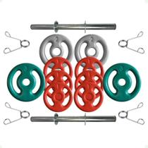 Kit com Barras de Halteres e Anilhas Emborrachadas - 16 Kg Kit com Barras de Halteres e Anilhas Emborrachadas - 16 Kg