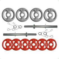 Kit com Barras de Halteres e Anilhas Emborrachadas - 16 Peças Kit com Barras de Halteres e Anilhas Emborrachadas - 16 Peças