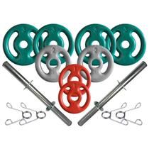 Kit com Barras de Halteres e Anilhas Emborrachadas - 18 Kg Kit com Barras de Halteres e Anilhas Emborrachadas - 18 Kg