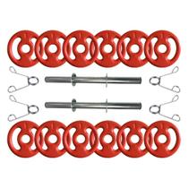 Kit com Barras de Halteres e Anilhas Emborrachadas - 18 Peças Kit com Barras de Halteres e Anilhas Emborrachadas - 18 Peças