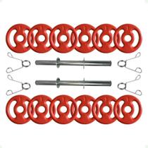 Kit com Barras de Halteres e Anilhas Emborrachadas - 18 Peças