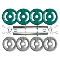 Kit com Barras de Halteres e Anilhas Emborrachadas - 20 Kg