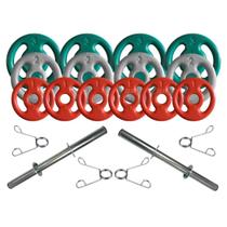 Kit com Barras de Halteres e Anilhas Emborrachadas - 20 Peças Kit com Barras de Halteres e Anilhas Emborrachadas - 20 Peças