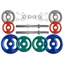 Kit com Barras de Halteres e Anilhas Emborrachadas - 22 Kg Kit com Barras de Halteres e Anilhas Emborrachadas - 22 Kg