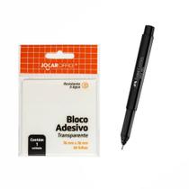 Kit com Bloco adesivo transparente e caneta preta ponta fina - anotações livros - R + adesivos