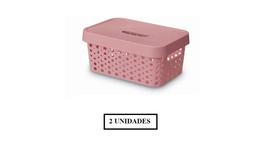 Kit com Caixas Organizadoras Multiuso com Tampa 4,5L Rosa