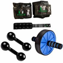 Kit Com Caneleira de 3kg + Halteres de 2kg Par + Roda Abdominal Academia Em Casa