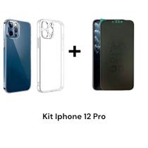 Kit Com Capa Capinha Anti Impacto + Película Fosca Privacida para Iphone 12 PRO