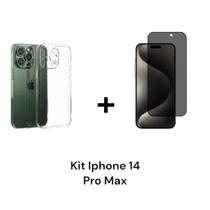 Kit Com Capa Transparente Anti Impacto + Película 3D De Vidro Privacidade Para Iphone 14 PRO MAX