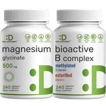 Kit com cápsulas vegetarianas de glicinato de magnésio 500 mg e complexo B bioativo com vitaminas mineral quelado de fácil absorção suplemento para imunidade, energia e metabolismo Kit com cápsulas vegetarianas de glicinato de magnésio 500 mg e complexo B bioativo com vitaminas mineral quelado de fácil absorção suplemento para imunidade, energia e metabolismo