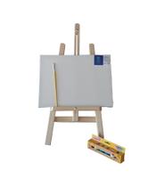 Kit com Cavalete de75cm mais 01 tela 30x40 01 caixa de tinta guache 01 pincel 01 paleta oval