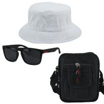 Kit Com Chapéu Bucket, Bolsa Pochete Shoulder bag mini E Oculos De Sol