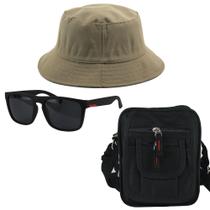 Kit Com Chapéu Bucket, Bolsa Pochete Shoulder bag mini E Oculos De Sol