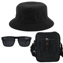 Kit Com Chapéu Bucket, Bolsa Pochete Shoulder bag mini E Oculos De Sol