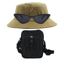 Kit Com Chapéu Bucket, Bolsa Pochete Shoulder E Oculos De Sol - MD-02 - Odell Vendas OnLine