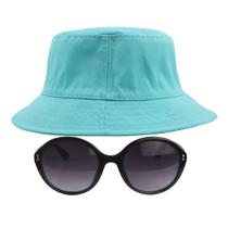 Kit Com Chapéu Bucket Hat, Óculos Redondo De Sol Feminino Adulto Com Proteção UV 400 Estiloso Sol Meia Estação - MD-27