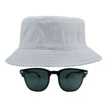 Kit Com Chapéu Bucket, Óculos de Sol Clubmaster Lente Escura Arredondada Com Proteção Solar Uv400 Sem Aro Aparente MD-45 - Odell Vendas OnLine
