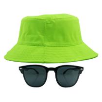 Kit Com Chapéu Bucket, Óculos de Sol Clubmaster Lente Escura Arredondada Com Proteção Solar Uv400 Sem Aro Aparente MD-45