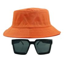 Kit Com Chapéu Bucket, Óculos de Sol Geométrico Com Armação Quadrada Com Proteção Solar Uv400 Lente Escura Fashion MD-43 - Odell Vendas OnLine